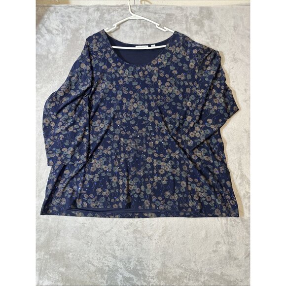 Susan Graver Tops - Susan Graver Liquid Knit Navy Floral 3/4 Sleeve Top Womens 3X